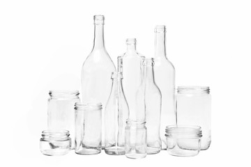 glass bottles on white background