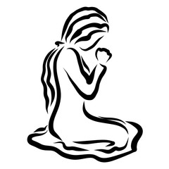 Wall Mural - Young woman kneeling humbly praying to God