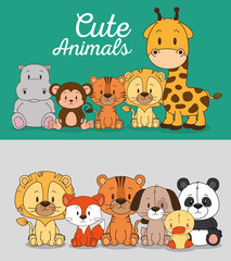 Poster - little and cute animals group vector illustration design