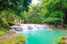 Thanawan Waterfall Beautiful There Is Water Throughout The Year. The Water Is Emerald Green. Located In Doi Phu Nang National Park, Phayao, Thailand. Waterfall Nature Landscape