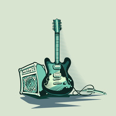 Wall Mural - Music design - drawn guitar and amplifier