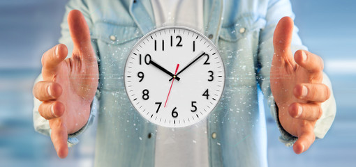 Poster - Man holding a clock timer 3d rendering