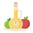 Apple cider vinegar vector flat icon. Isolated bottle of vinegar with apples on white background. Vector illustration.