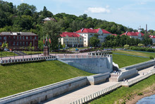 Panoramic Summer View Of The Embankment Of The Dnieper River In Smolensk, Russia