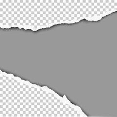 Wall Mural - Ripped wide hole in transparent sheet of paper with gray background of the resulting window. Vector illustration.
