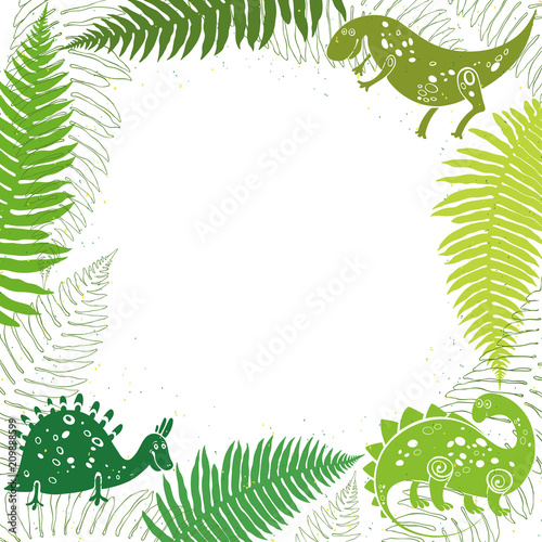 Photo Background with cartoon dinosaurs, ferns and place for text