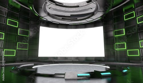 Futuristic And Sci Fi Design Stage Interior With Neon Light And