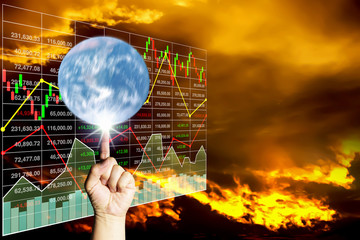 Wall Mural - Finger spin the earth on analysis of stock data background chart.The manipulation of stock market.Image of earth furnished by NASA.