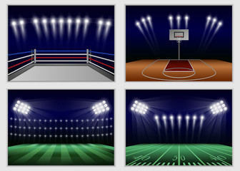 Poster - Arena stadium sport scene banner concept set. Realistic illustration of 4 arena stadium sport scene vector banner horizontal concepts for web