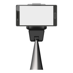 Poster - Smartphone on selfie stick mockup. Realistic illustration of smartphone on selfie stick vector mockup for web design isolated on white background