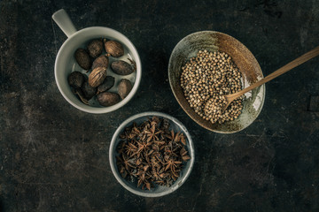 Spices on rustic background