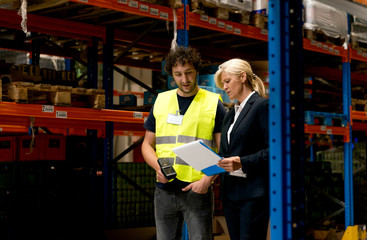 Sticker - Manager and employee in warehouse