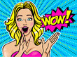 Girl the blonde surprised by. Vector illustration in pop art style.