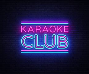 Wall Mural - Karaoke Club neon sign vector. Karaoke design template neon sign, light banner, neon signboard, nightly bright advertising, light inscription. Vector illustration