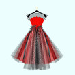 Black and red fancy dress for special event with decor. Vector Fashion illustration for online shop