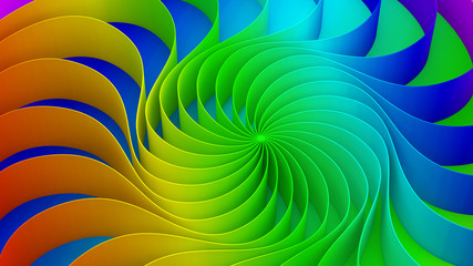 Poster - Colorful twirl curved shape. Circle on rainbow background, 3d abstract swirly illustration