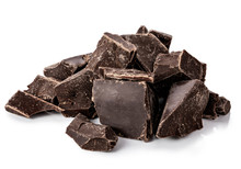 Pieces Of Black Chocolate Isolated On White Background. Clipping Path
