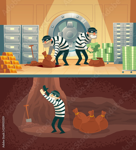 Cuadros en Lienzo Vector cartoon illustration of bank robbery in safety vault