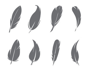 Sticker - monochrome pictures of feathers isolate on white background