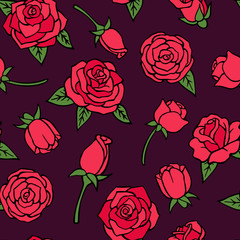 Sticker - Vector seamless pattern with illustrations of red roses