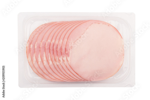 smoked pork fillet packaging isolated on white Fotobehang