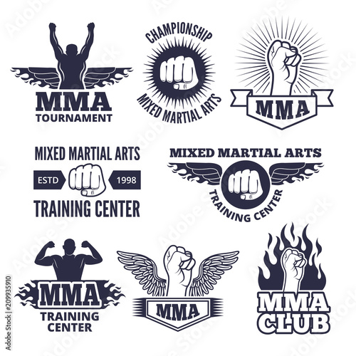 Monochrome sport labels for mma fighters Wallpaper Mural