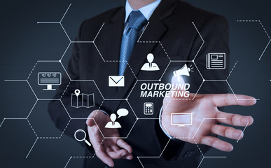 Poster -  business man with an open hand as showing something