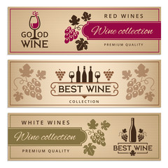 Wall Mural - Wine banners set. Design template of vintage wine banners with place for your text