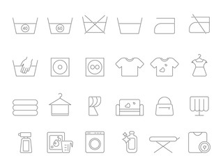 Poster - Washing and laundry line symbols. Vector icons set of dry cleaning