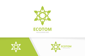 Vector atom and leaf logo combination. Molecule and eco symbol or icon. Unique science and organic logotype design template.