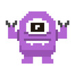 Pixel purple monster on white background.
