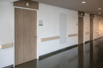 Long corridor in the hospital. Hospital interior