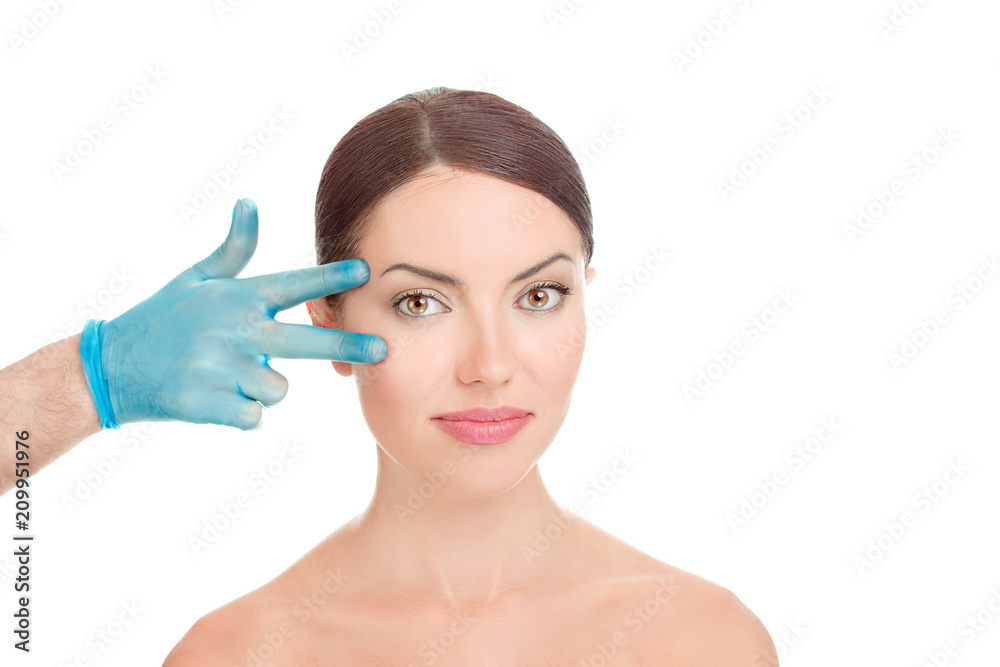 woman getting ready for eyelid lift plastic surgery - obrazy, fototapety, plakaty 