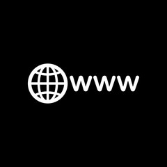 Poster - symbol of internet with globe and www. White icon on black backg