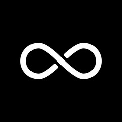 Poster - infinity symbol, simple icon. White icon on black background. In