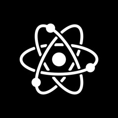 scientific atom symbol, simple icon. White icon on black backgro