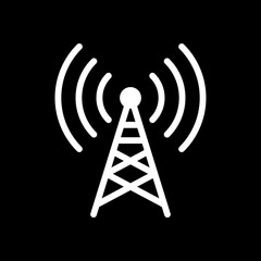 Poster - radio tower icon. linear style. white icon on black background.