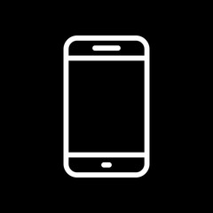 Poster - Simple mobile phone icon. Linear symbol, thin outline. White ico