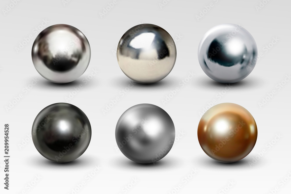 Chrome ball set realistic isolated on white background - obrazy, fototapety, plakaty 