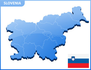  Highly detailed three dimensional map of Slovenia. Administrative division.