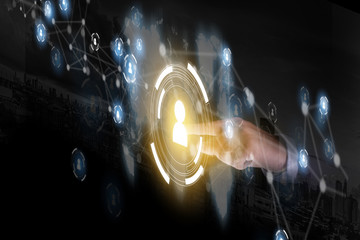 Poster - Businessman touching network  data  people international networking communication customer