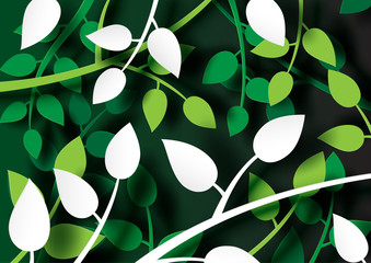 Aufkleber - Tropical green leaves of plants creative origami paper cut layout template abstract background.Vector illustration.