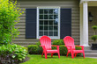 Red Outdoor patio Chairs on Front Yard Lawn