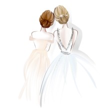 Beautiful Bride And Maid Of Honor Leaning To Each Other
