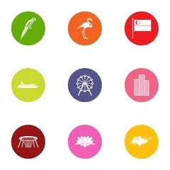 Poster - Tropical amusement park icons set. Flat set of 9 tropical amusement park vector icons for web isolated on white background