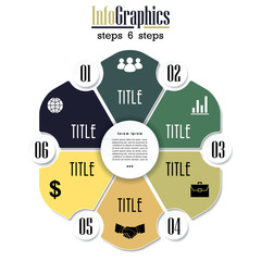 Wall Mural - Vector circle chart infographic template with 6 options. Cycle diagram, graph, presentation. Design for business concept with circular parts, steps, processes, advertising, layouts, annual reports