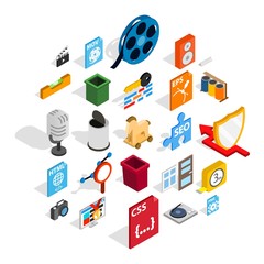 Poster - Computer expansion icons set. Isometric set of 25 computer expansion vector icons for web isolated on white background