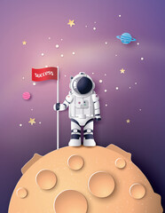 astronaut with flag on the moon