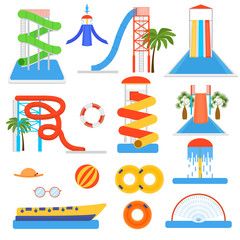 Poster - Cartoon Aquapark Playground Elements Set. Vector