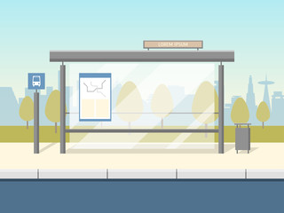 Poster - Cartoon Bus Stop Card Poster. Vector